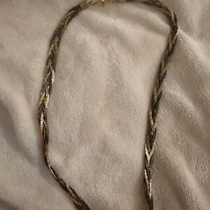Vintage Signed Korea Gold And Gray Metal Braided Snake Chain Necklace 30 in